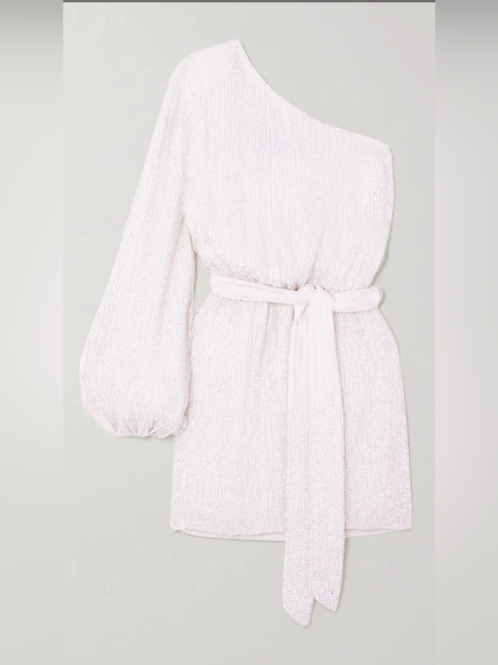 Retrofete White One-Shoulder Sequin Mini Dress with Belt